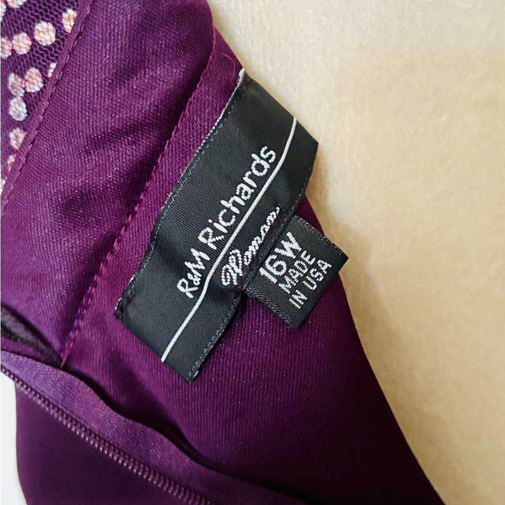 R&M Richards US 16W Beaded Boatneck Deep Wine Purple Midi Sheath Dress - Picture 8 of 10